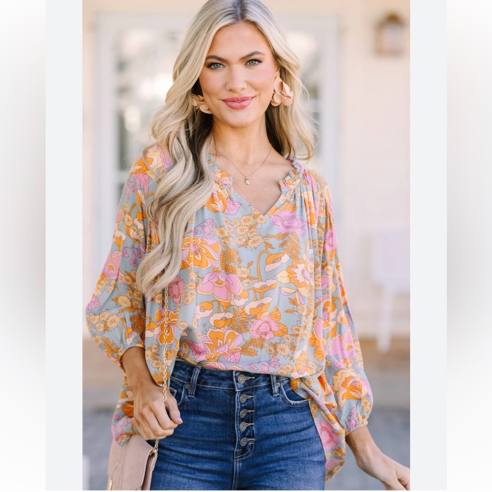 Boutique for the Mint Floral Print Women's Top worn 1x